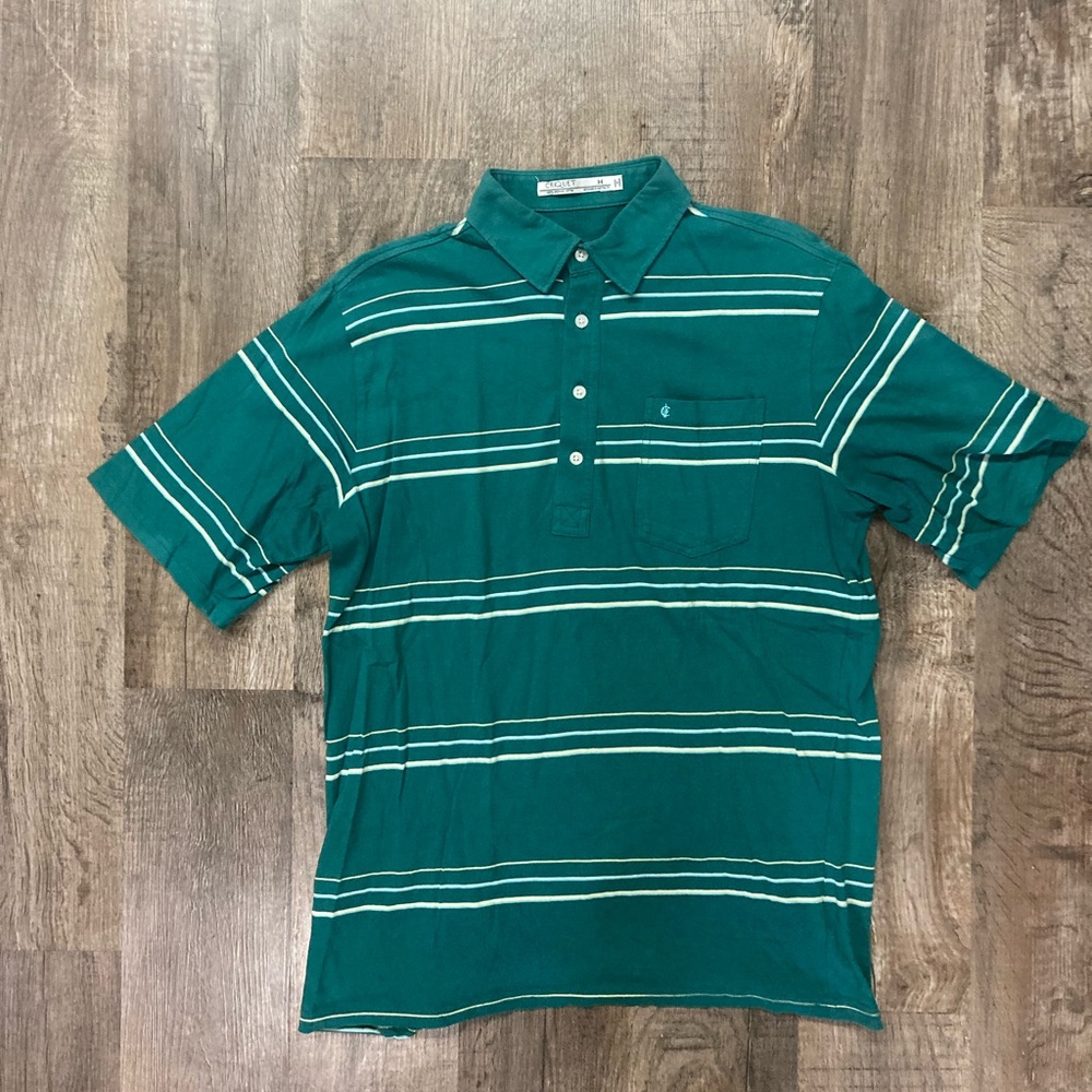 Criquet Polo Shirt size Medium Green Stripe 100% Cotton